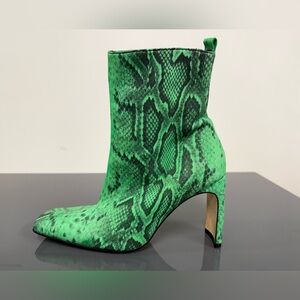 Miista Marcelle Reptile Embossed Print Bootie Boots in Fluo Green Size 39